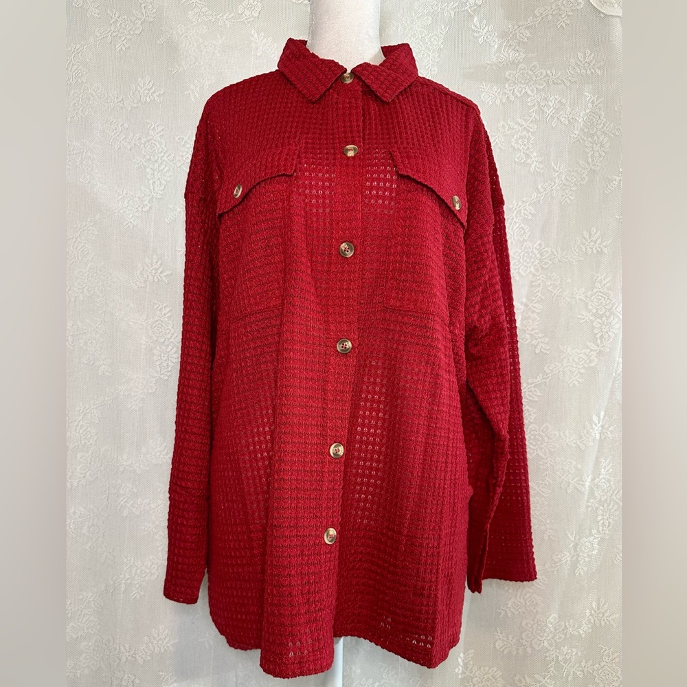 Women's Red Button-Up Top